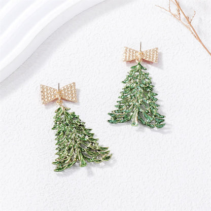 1 Pair Simple Style Classic Style Christmas Tree Bow Knot Plating Alloy Drop Earrings