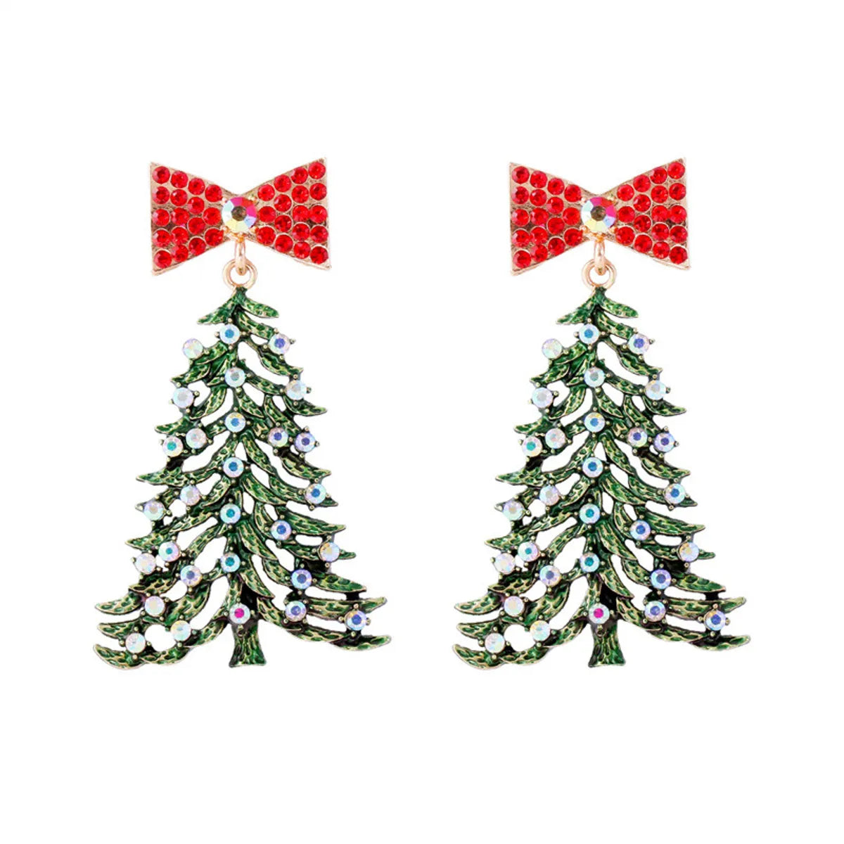 1 Pair Simple Style Classic Style Christmas Tree Bow Knot Plating Alloy Drop Earrings