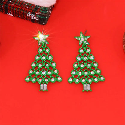 1 Pair Simple Style Classic Style Christmas Tree Bow Knot Plating Alloy Drop Earrings