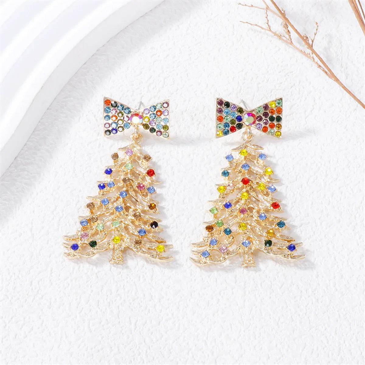 1 Pair Simple Style Classic Style Christmas Tree Bow Knot Plating Alloy Drop Earrings