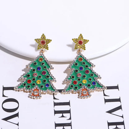 1 Pair Simple Style Classic Style Christmas Tree Inlay Alloy Rhinestones Drop Earrings