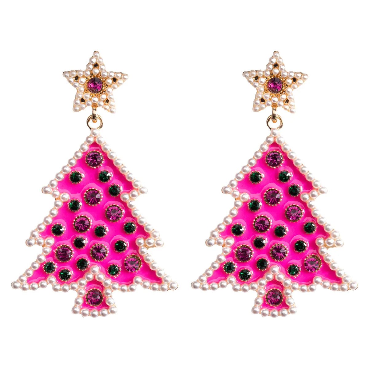 1 Pair Simple Style Classic Style Christmas Tree Inlay Alloy Rhinestones Drop Earrings