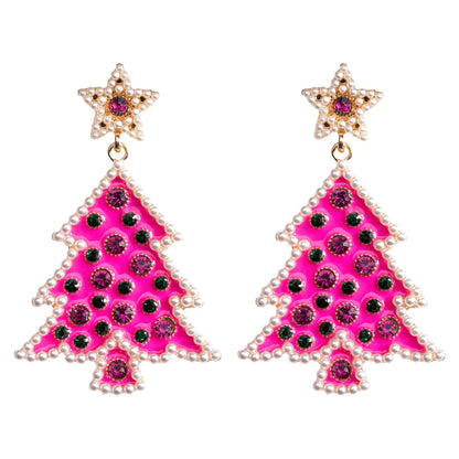 1 Pair Simple Style Classic Style Christmas Tree Inlay Alloy Rhinestones Drop Earrings