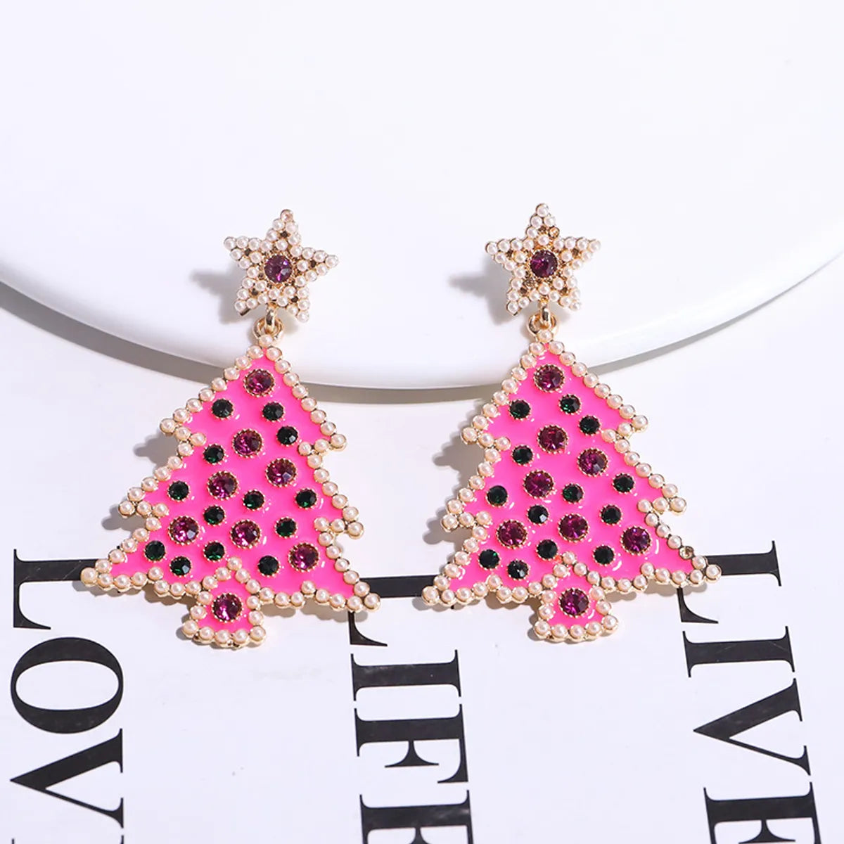 1 Pair Simple Style Classic Style Christmas Tree Inlay Alloy Rhinestones Drop Earrings