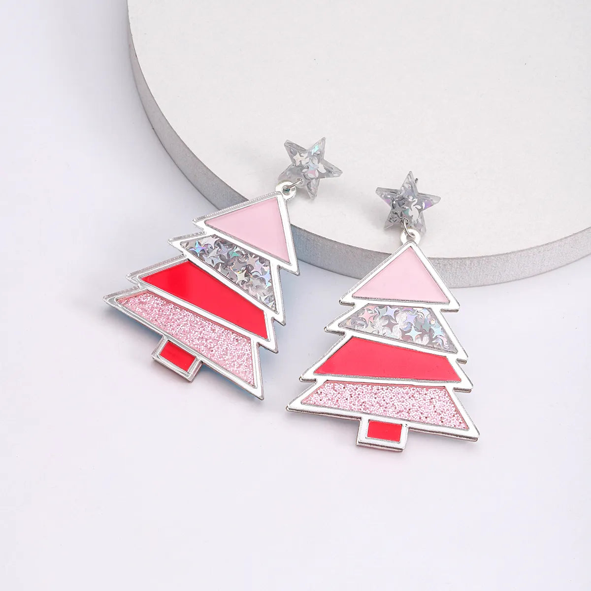 1 Pair Simple Style Classic Style Christmas Tree Polishing Epoxy Plating Arylic Plastic Silver Plated Drop Earrings