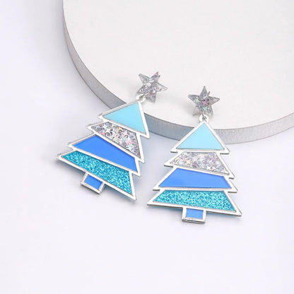 1 Pair Simple Style Classic Style Christmas Tree Polishing Epoxy Plating Arylic Plastic Silver Plated Drop Earrings