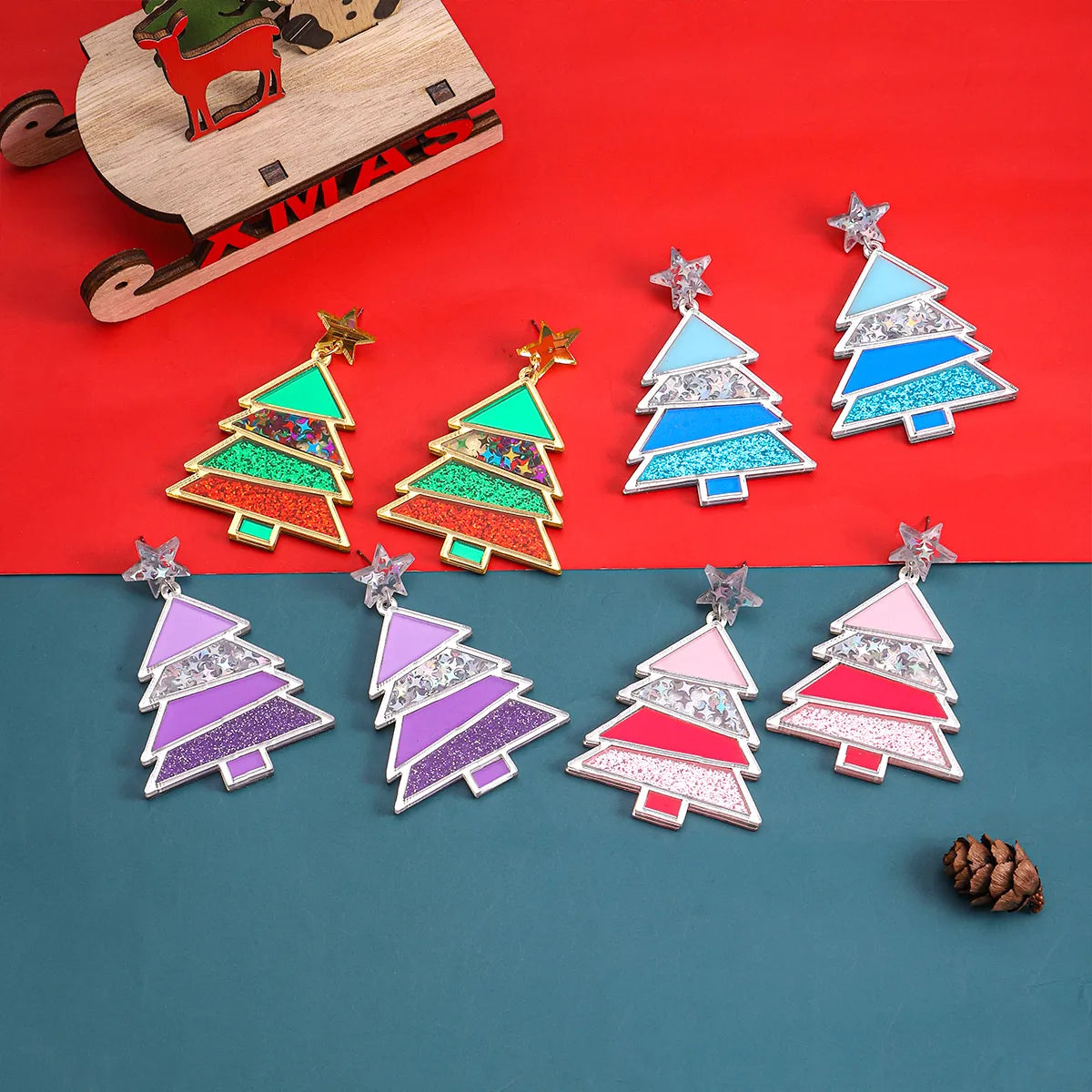 1 Pair Simple Style Classic Style Christmas Tree Polishing Epoxy Plating Arylic Plastic Silver Plated Drop Earrings