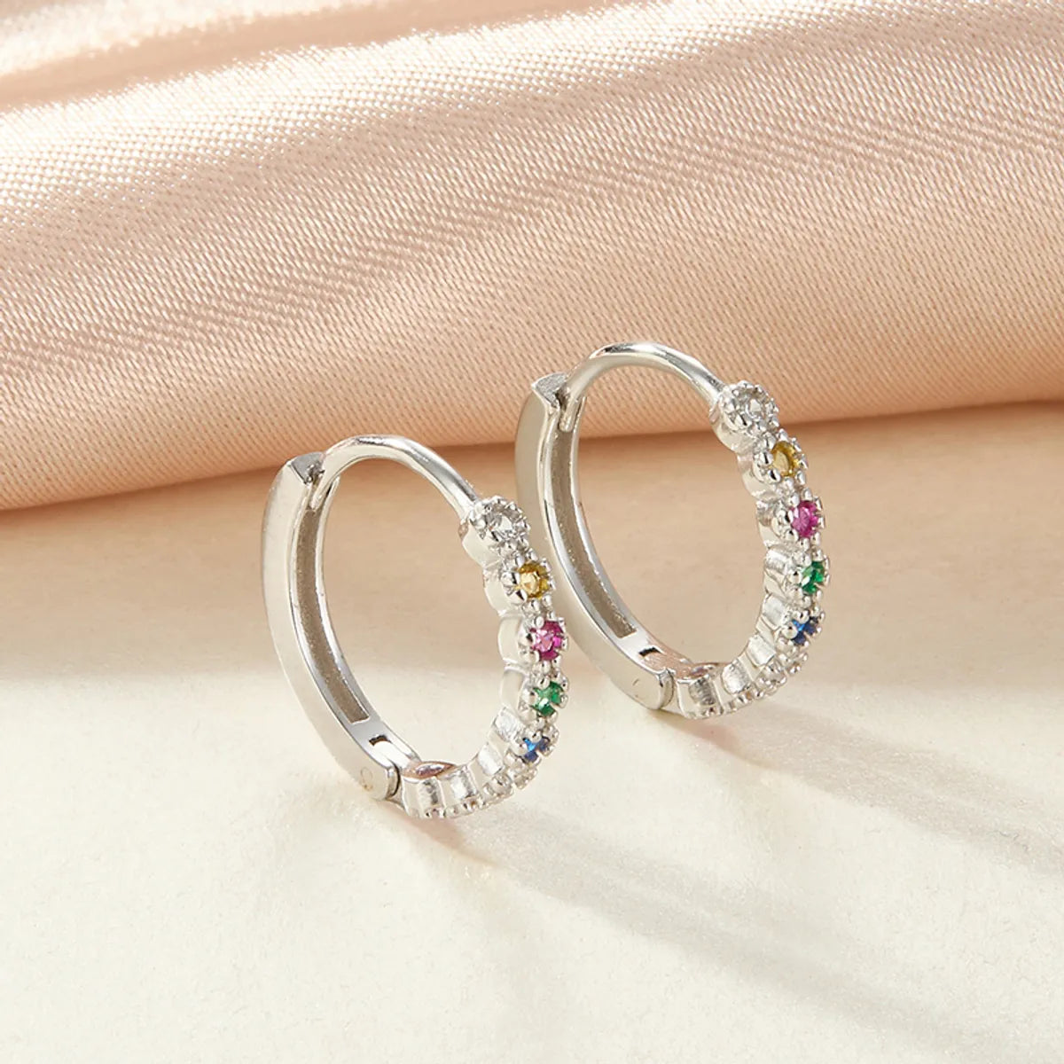 1 Pair Simple Style Classic Style Circle Plating Inlay Sterling Silver Zircon 18k Gold Plated White Gold Plated Hoop Earrings