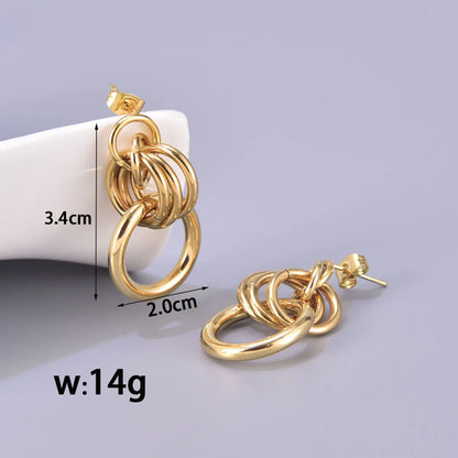 1 Pair Simple Style Classic Style Circle Solid Color Plating 304 Stainless Steel Titanium Steel 18K Gold Plated Drop Earrings