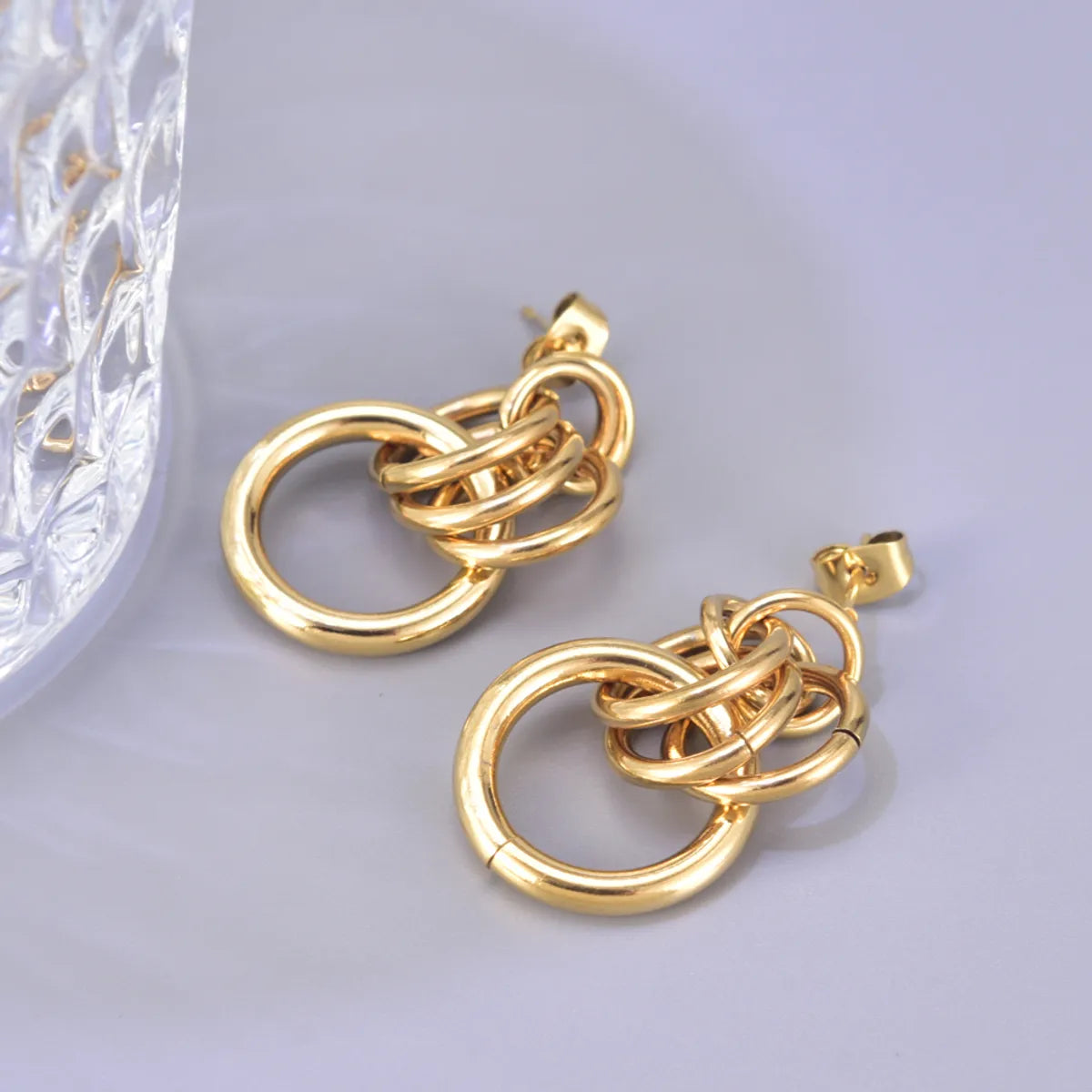 1 Pair Simple Style Classic Style Circle Solid Color Plating 304 Stainless Steel Titanium Steel 18K Gold Plated Drop Earrings