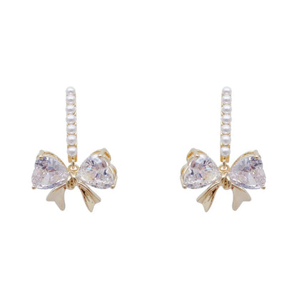 1 Pair Simple Style Classic Style Circle Square Bow Knot Alloy Rhinestones Drop Earrings Ear Hook