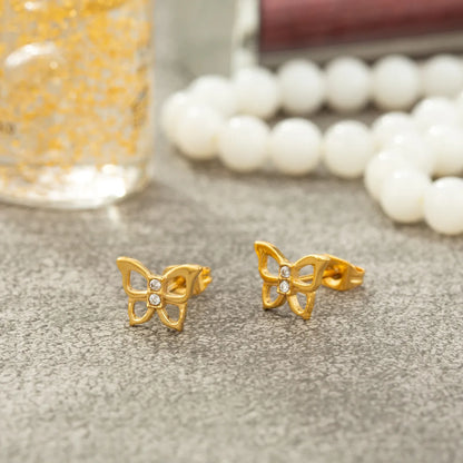 1 Pair Simple Style Classic Style Clouds Butterfly Plating Inlay Stainless Steel Shell Gold Plated Ear Studs