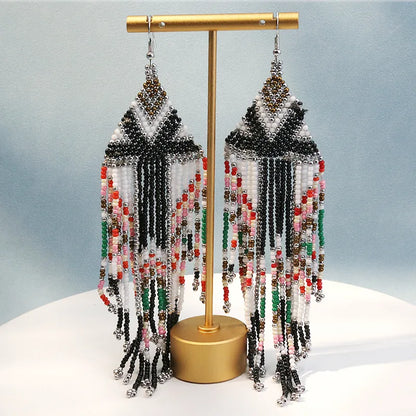 1 Pair Simple Style Classic Style Color Block Beaded Alloy Seed Bead Drop Earrings