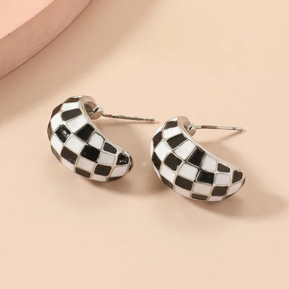 1 Pair Simple Style Classic Style Color Block Checkered Enamel Alloy Ear Studs