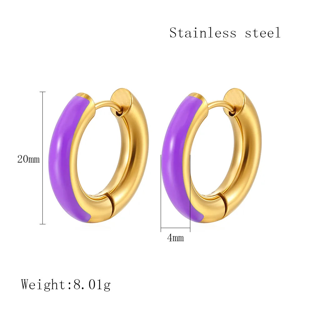 1 Pair Simple Style Classic Style Color Block Epoxy Plating 304 Stainless Steel 18K Gold Plated Earrings