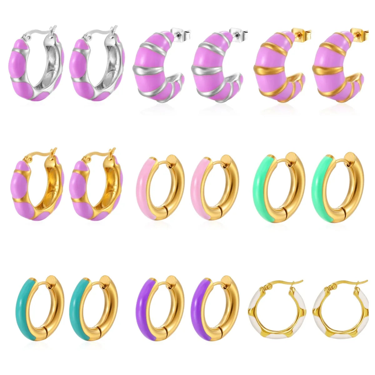 1 Pair Simple Style Classic Style Color Block Epoxy Plating 304 Stainless Steel 18K Gold Plated Earrings