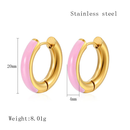 1 Pair Simple Style Classic Style Color Block Epoxy Plating 304 Stainless Steel 18K Gold Plated Earrings