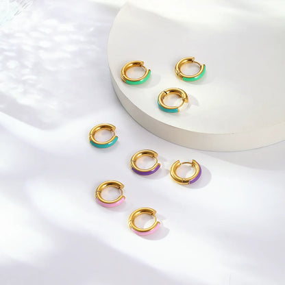 1 Pair Simple Style Classic Style Color Block Epoxy Plating 304 Stainless Steel 18K Gold Plated Earrings