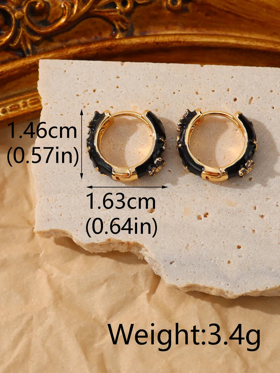 1 Pair Simple Style Classic Style Color Block Epoxy Plating Inlay Brass Zircon 14k Gold Plated Earrings