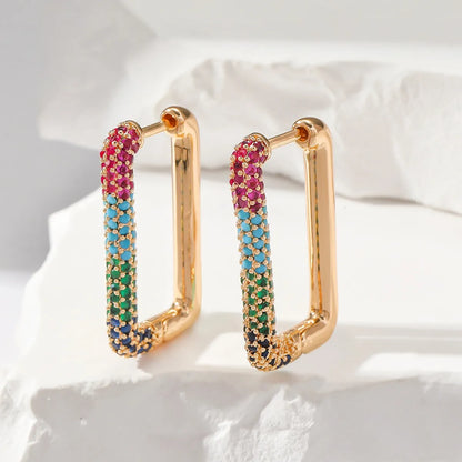 1 Pair Simple Style Classic Style Color Block Inlay Copper Rhinestones Earrings