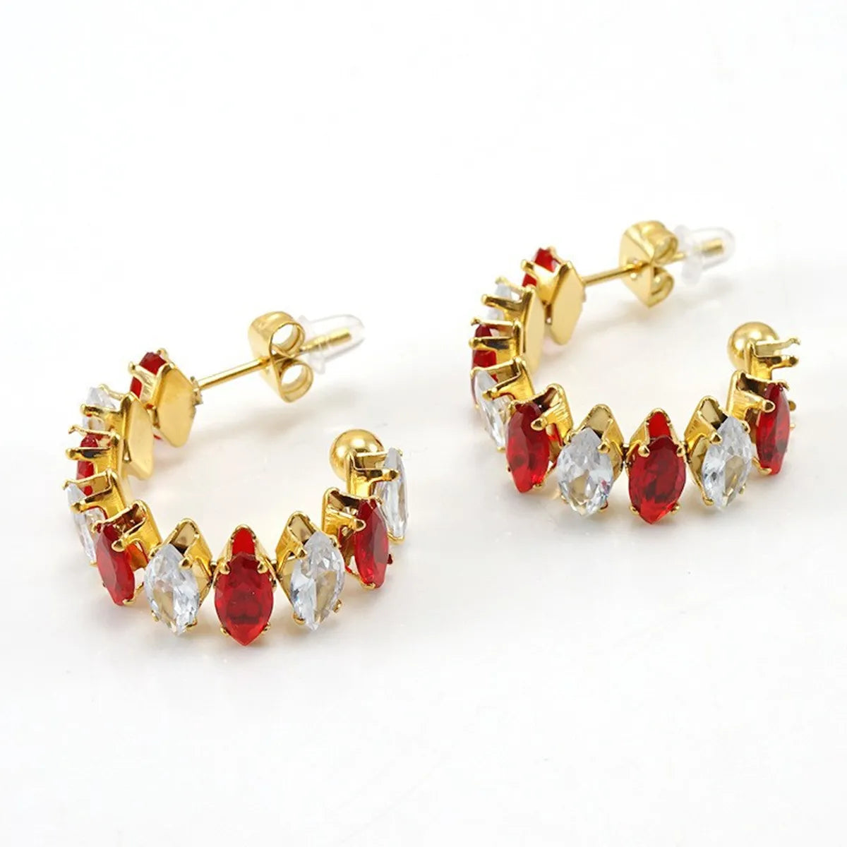 1 Pair Simple Style Classic Style Color Block Inlay Stainless Steel Zircon Ear Studs