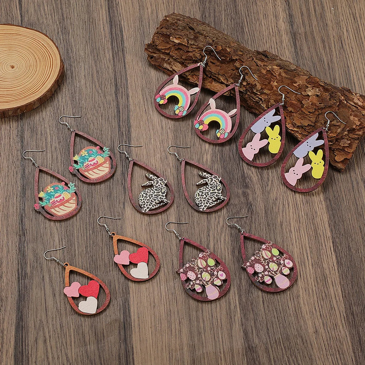 1 Pair Simple Style Classic Style Color Block Painted Wood Drop Earrings