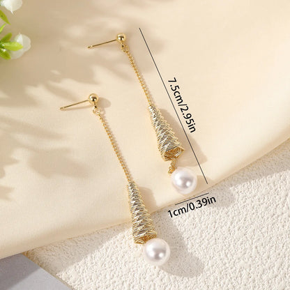 1 Pair Simple Style Classic Style Color Block Plating 304 Stainless Steel Imitation Pearl 18K Gold Plated Drop Earrings