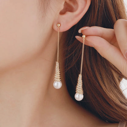 1 Pair Simple Style Classic Style Color Block Plating 304 Stainless Steel Imitation Pearl 18K Gold Plated Drop Earrings