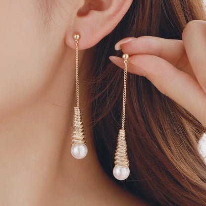 1 Pair Simple Style Classic Style Color Block Plating 304 Stainless Steel Imitation Pearl 18K Gold Plated Drop Earrings