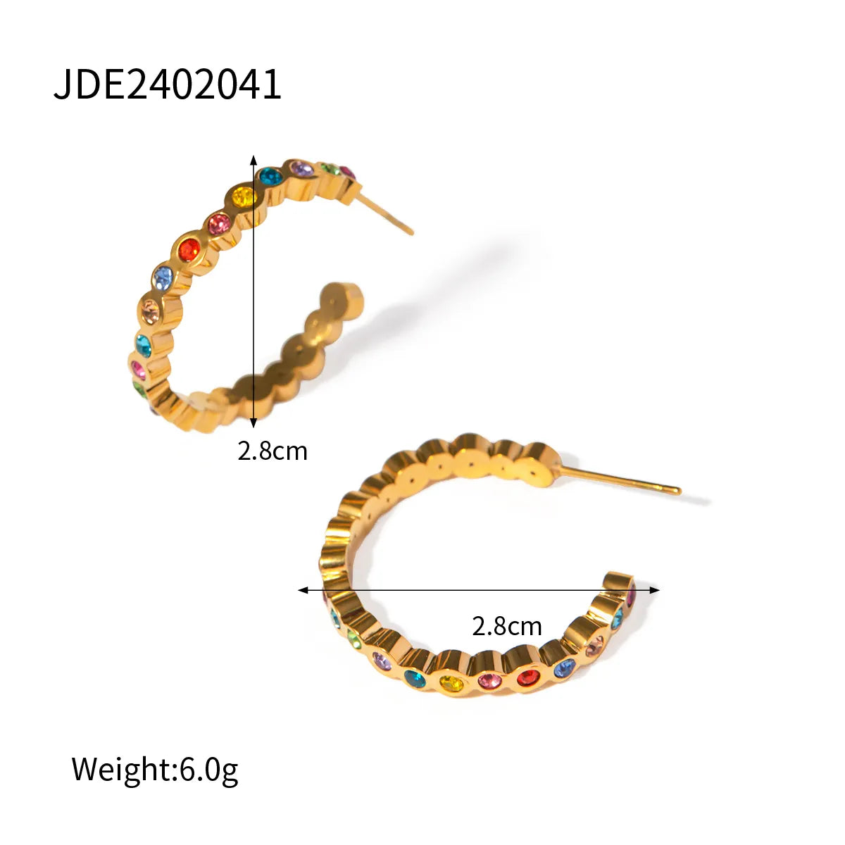 1 Pair Simple Style Classic Style Color Block Plating Inlay 316 Stainless Steel  Zircon 18K Gold Plated Ear Studs