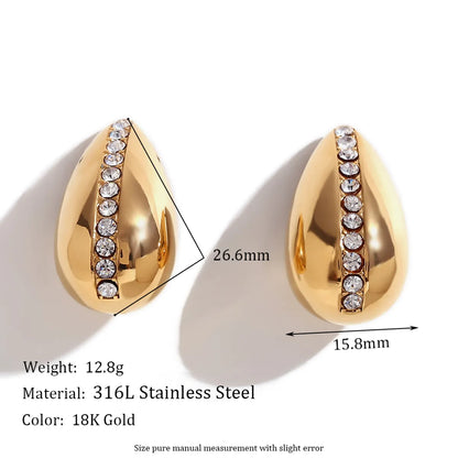 1 Pair Simple Style Classic Style Color Block Plating Inlay Stainless Steel Rhinestones 18k Gold Plated Ear Studs