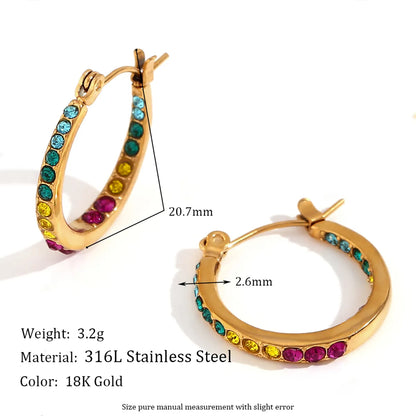 1 Pair Simple Style Classic Style Color Block Plating Inlay Stainless Steel Rhinestones 18k Gold Plated Earrings