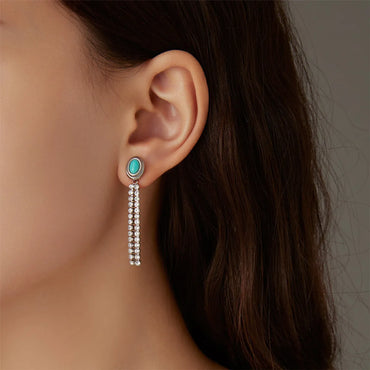 1 Pair Simple Style Classic Style Color Block Plating Inlay Stainless Steel Turquoise Drop Earrings