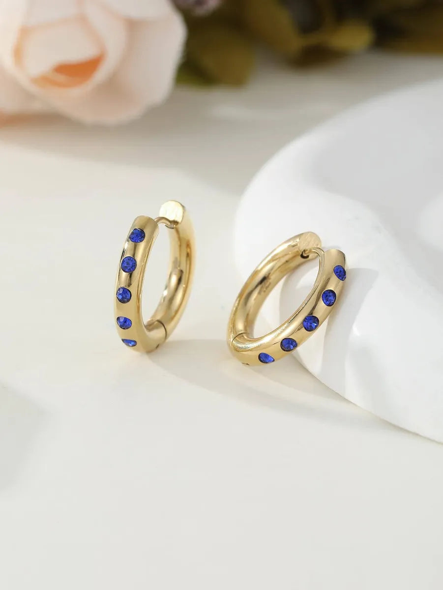 1 Pair Simple Style Classic Style Color Block Plating Inlay Stainless Steel Zircon 18k Gold Plated Earrings