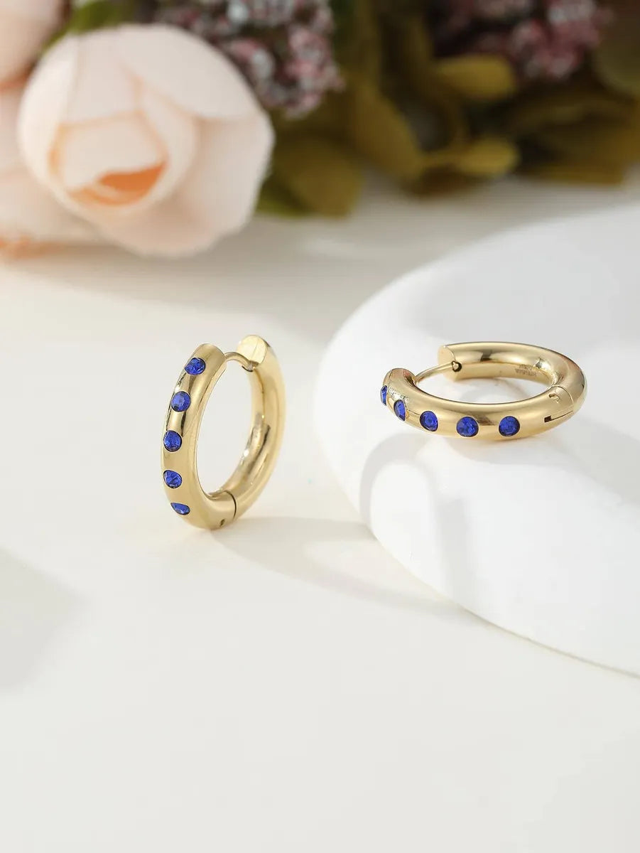 1 Pair Simple Style Classic Style Color Block Plating Inlay Stainless Steel Zircon 18k Gold Plated Earrings