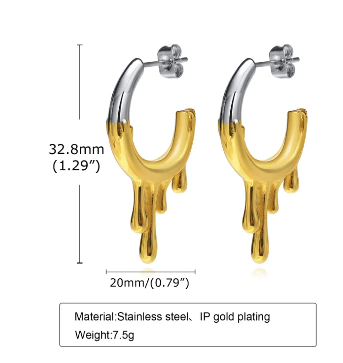 1 Pair Simple Style Classic Style Color Block Plating Titanium Steel Gold Plated Drop Earrings