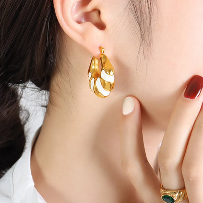 1 Pair Simple Style Classic Style Color Block Titanium Steel Enamel Plating 18k Gold Plated Earrings