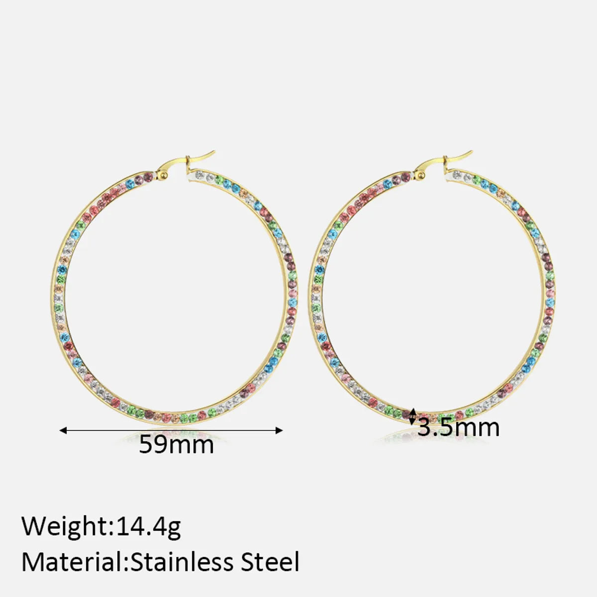 1 Pair Simple Style Classic Style Colorful Plating Inlay Stainless Steel Artificial Diamond Hoop Earrings