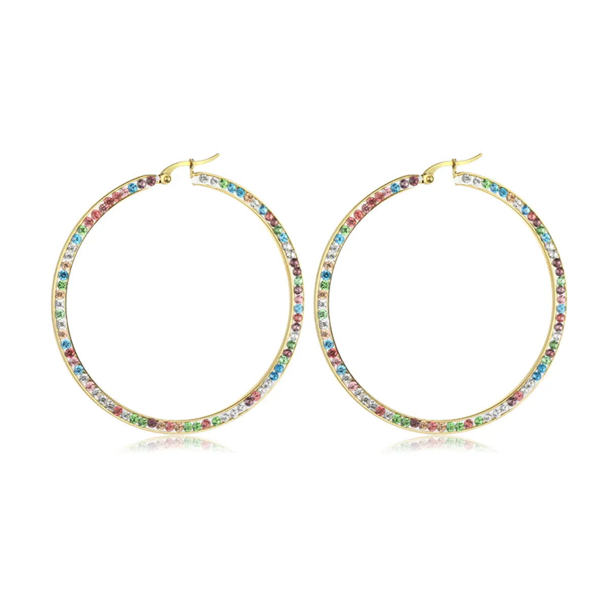 1 Pair Simple Style Classic Style Colorful Plating Inlay Stainless Steel Artificial Diamond Hoop Earrings