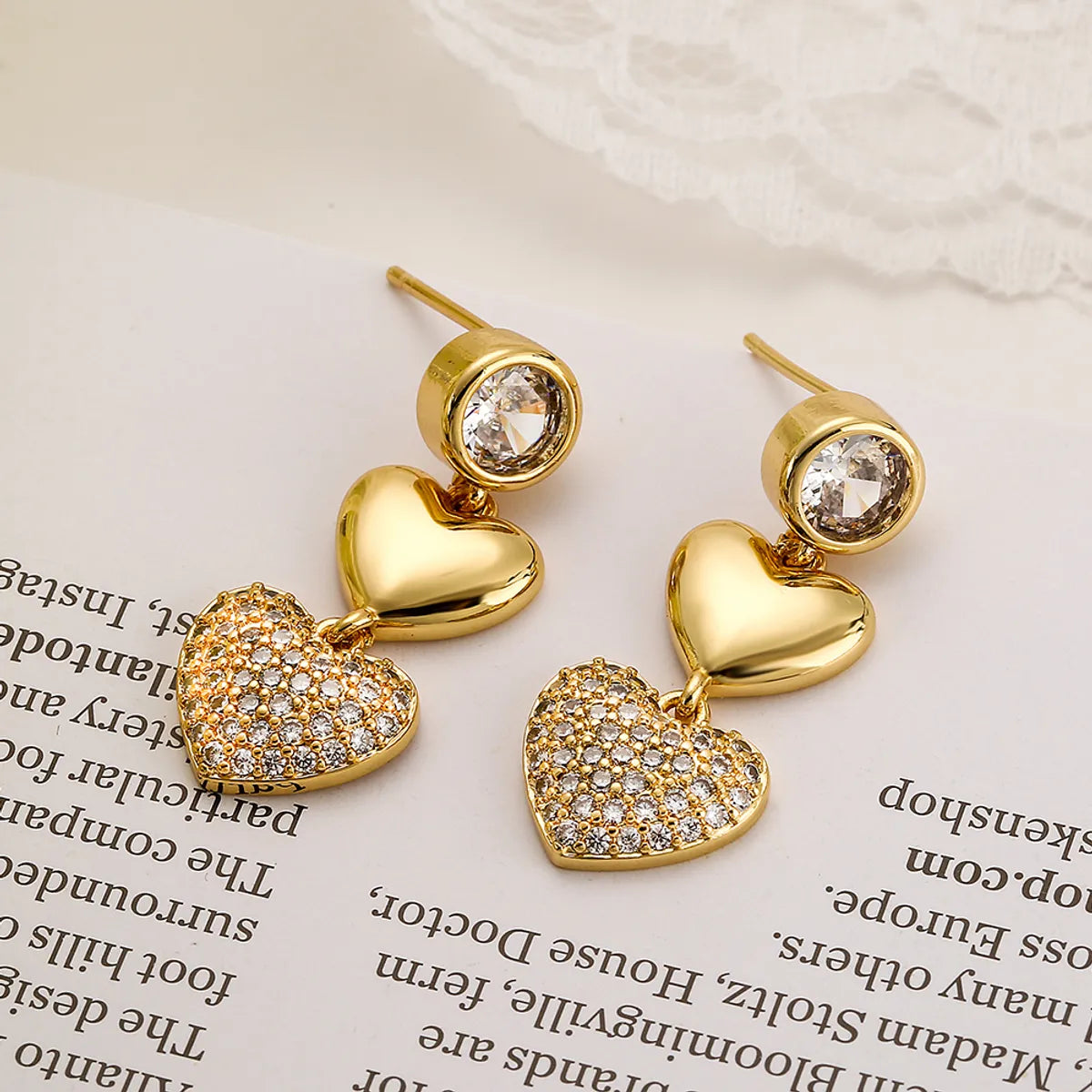 1 Pair Simple Style Classic Style Commute Heart Shape Plating Inlay Copper Zircon 18k Gold Plated Drop Earrings