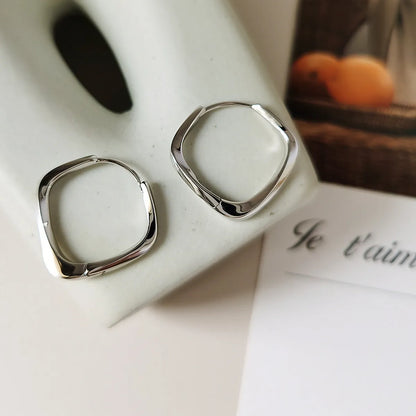 1 Pair Simple Style Classic Style Commute Rhombus Plating Sterling Silver Hoop Earrings