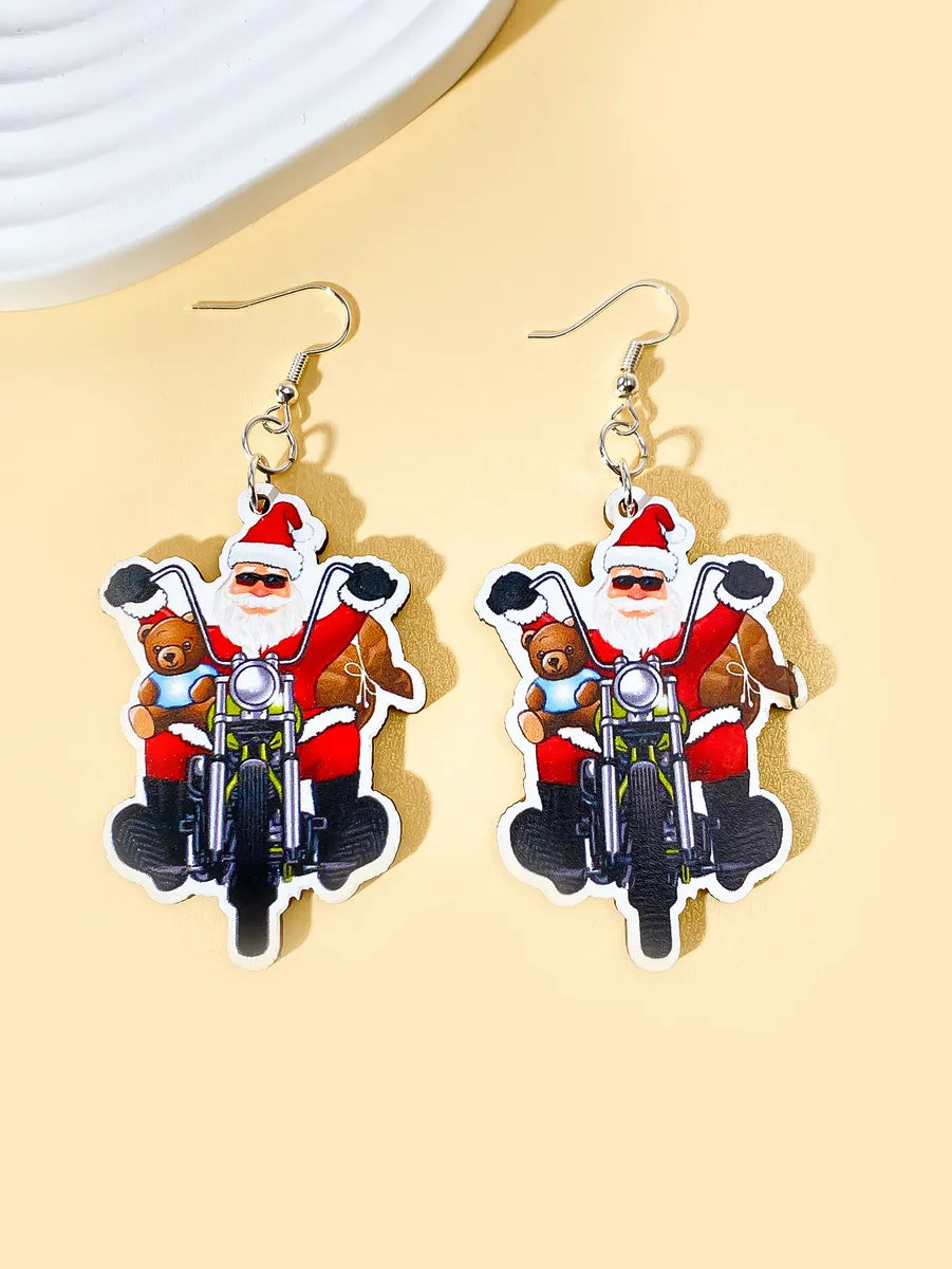 1 Pair Simple Style Classic Style Commute Santa Claus Printing Wood Drop Earrings