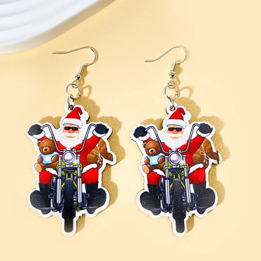 1 Pair Simple Style Classic Style Commute Santa Claus Printing Wood Drop Earrings