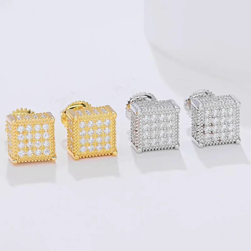 1 Pair Simple Style Classic Style Commute Square Three-Dimensional Inlay Sterling Silver Moissanite Ear Studs