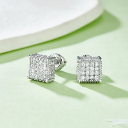 1 Pair Simple Style Classic Style Commute Square Three-Dimensional Inlay Sterling Silver Moissanite Ear Studs