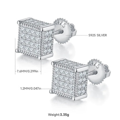 1 Pair Simple Style Classic Style Commute Square Three-Dimensional Inlay Sterling Silver Moissanite Ear Studs