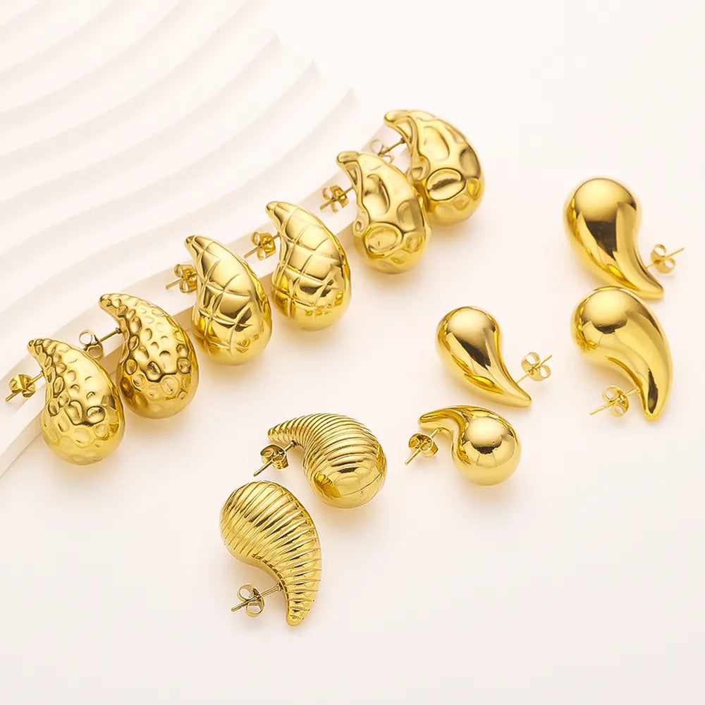 1 Pair Simple Style Classic Style Commute Water Droplets 304 Stainless Steel Titanium Steel 18K Gold Plated Ear Studs