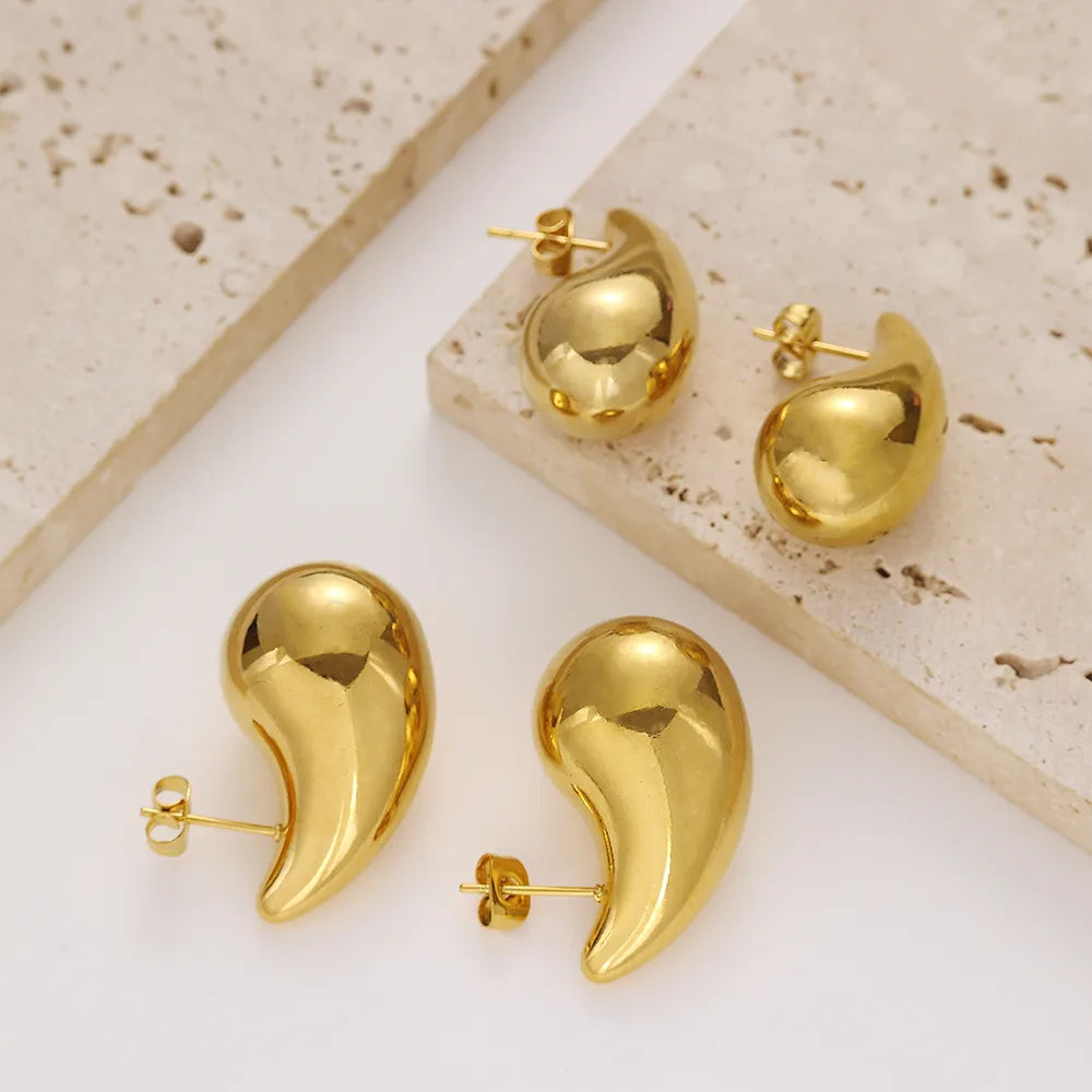 1 Pair Simple Style Classic Style Commute Water Droplets 304 Stainless Steel Titanium Steel 18K Gold Plated Ear Studs