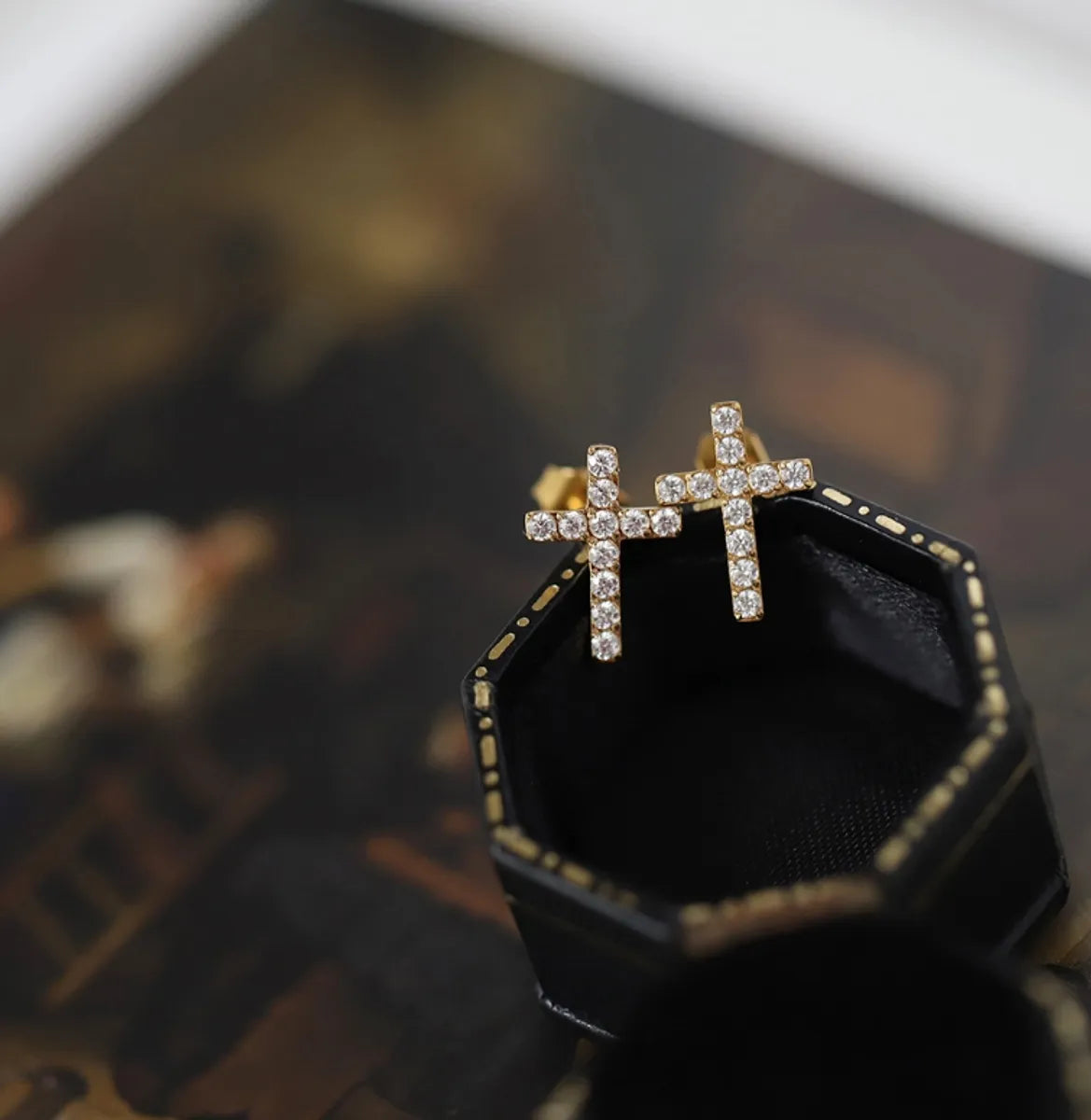 1 Pair Simple Style Classic Style Cross Inlay 304 Stainless Steel Titanium Steel Zircon 18K Gold Plated Ear Studs