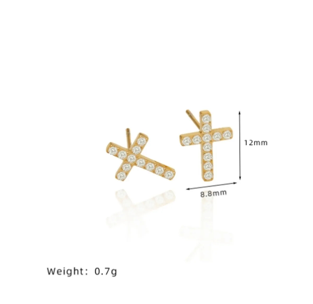 1 Pair Simple Style Classic Style Cross Inlay 304 Stainless Steel Titanium Steel Zircon 18K Gold Plated Ear Studs